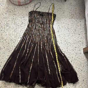 Cache vintage 90’s midi cocktail dress brown sexy back zip US 6